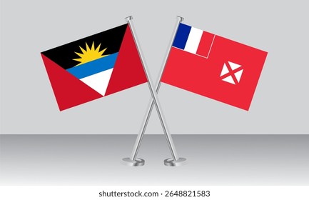 Crossed flags of Antigua and Barbuda and Wallis and Futuna. Official colors. Correct proportion. Banner design