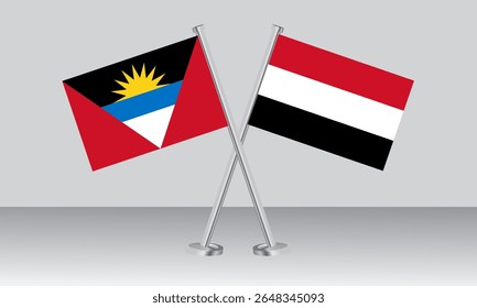Crossed flags of Antigua and Barbuda and Yemen. Official colors. Correct proportion. Banner design