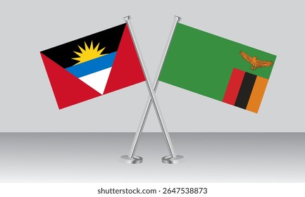 Crossed flags of Antigua and Barbuda and Zambia. Official colors. Correct proportion. Banner design