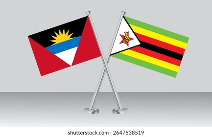 Crossed flags of Antigua and Barbuda and Zimbabwe. Official colors. Correct proportion. Banner design