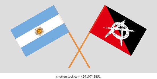 Crossed flags of Argentina and anarchy. Official colors. Correct proportion. Vector illustration
