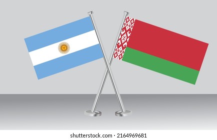 Crossed flags of Argentina and Belarus. Official colors. Correct proportion. Banner design