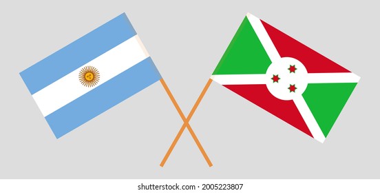 Crossed flags of Argentina and Burundi. Official colors. Correct proportion