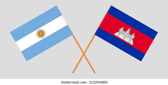 Crossed flags of Argentina and Cambodia. Official colors. Correct proportion. Vector illustration

