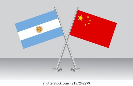 Crossed flags of Argentina and China. Official colors. Correct proportion. Banner design