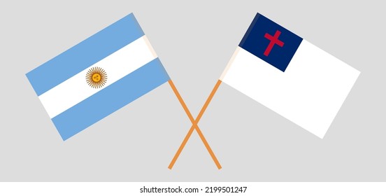 Banderas cruzadas de Argentina y cristiandad. Colores oficiales. Proporción correcta. Ilustración del vector