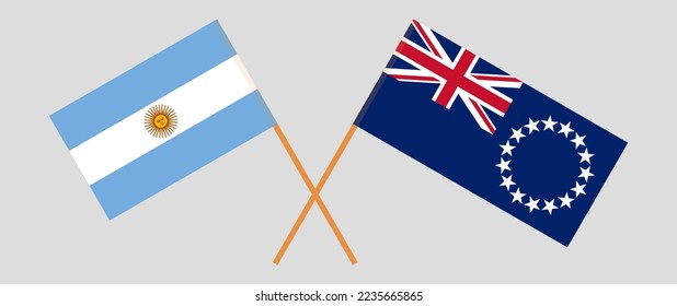 Crossed flags of Argentina and Cook Islands. Official colors. Correct proportion. Vector illustration
