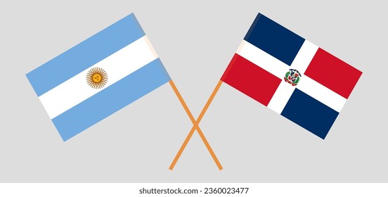 Crossed flags of Argentina and Dominican Republic. Official colors. Correct proportion. Vector illustration
