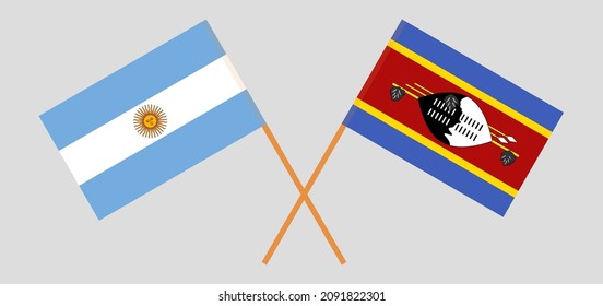 Crossed flags of Argentina and Eswatini. Official colors. Correct proportion. Vector illustration

