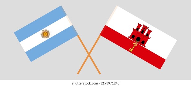 Crossed flags of Argentina and Gibraltar. Official colors. Correct proportion. Vector illustration
