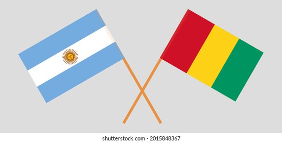Gekreuzte Flaggen von Argentinien und Guinea. Offizielle Farben. Richtiger Anteil
