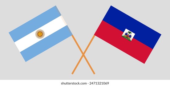 Crossed flags of Argentina and Haiti. Official colors. Correct proportion. Vector illustration
