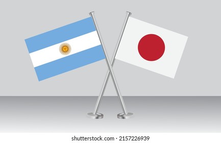 Crossed flags of Argentina and Japan. Official colors. Correct proportion. Banner design