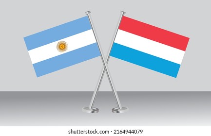 Crossed flags of Argentina and Luxembourg. Official colors. Correct proportion. Banner design
