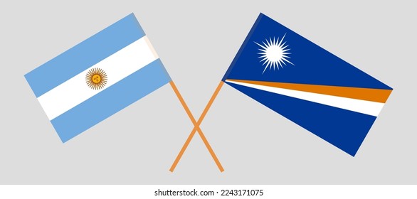 Crossed flags of Argentina and Marshall Islands. Official colors. Correct proportion. Vector illustration
