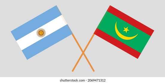 Crossed flags of Argentina and Mauritania. Official colors. Correct proportion