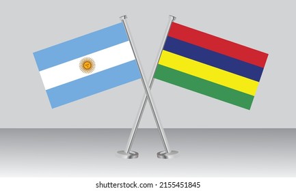 Crossed flags of Argentina and Mauritius. Official colors. Correct proportion. Banner design