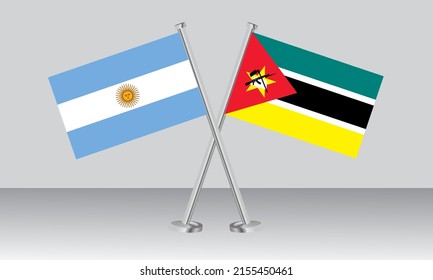 Crossed flags of Argentina and Mozambique. Official colors. Correct proportion. Banner design