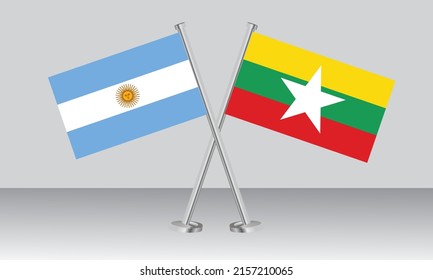 Crossed flags of Argentina and Myanmar. Official colors. Correct proportion. Banner design