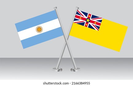 Banderas cruzadas de Argentina y Niue. Colores oficiales. Proporción correcta. Diseño de pancartas