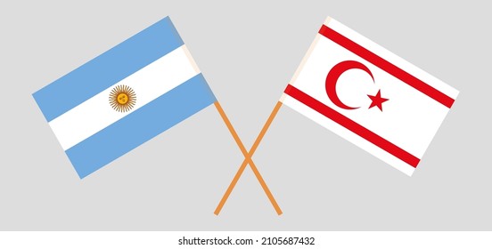 Crossed flags of Argentina and Northern Cyprus. Official colors. Correct proportion. Vector illustration
