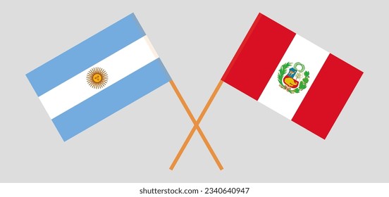 Crossed flags of Argentina and Peru. Official colors. Correct proportion. Vector illustration
