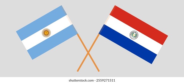 Crossed flags of Argentina and Republic of Paraguay. Official colors. Correct proportion. Vector illustration.
