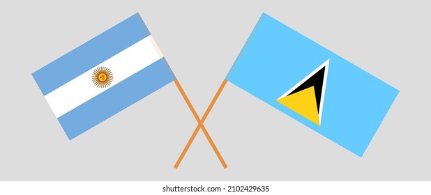 Crossed flags of Argentina and Saint Lucia. Official colors. Correct proportion. Vector illustration

