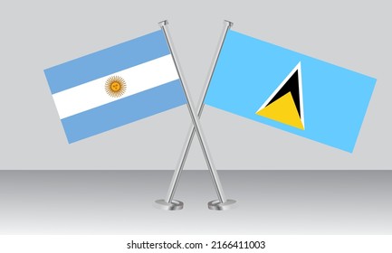 Crossed flags of Argentina and Saint Lucia. Official colors. Correct proportion. Banner design