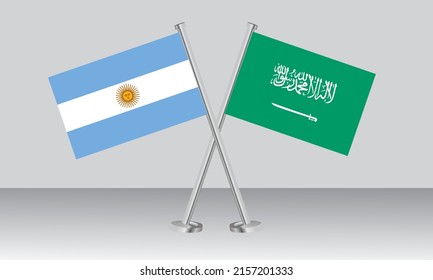 Crossed flags of Argentina and Saudi Arabia. Official colors. Correct proportion. Banner design