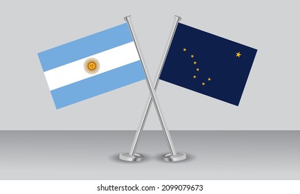 Crossed flags of Argentina and State of Alaska. Official colors. Correct proportion. Banner design