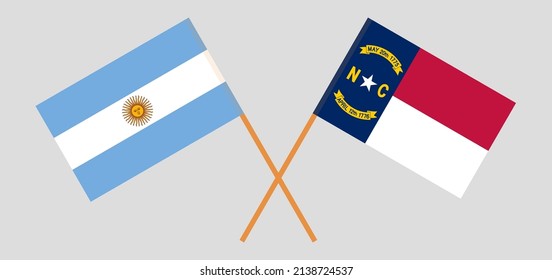 Crossed flags of Argentina and The State of North Carolina. Official colors. Correct proportion. Vector illustration
