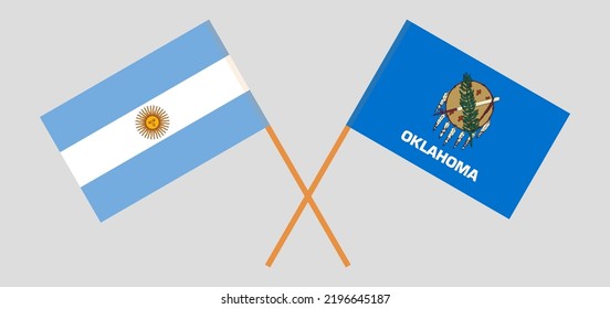 Crossed flags of Argentina and The State of Oklahoma. Official colors. Correct proportion. Vector illustration
