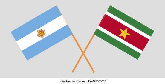 Crossed flags of Argentina and Suriname. Official colors. Correct proportion