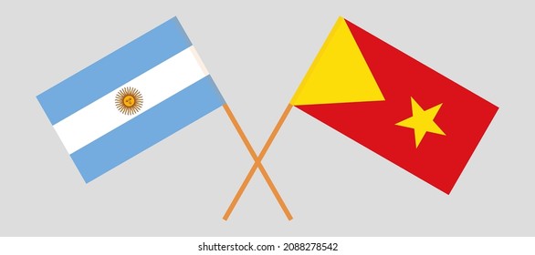 Crossed flags of Argentina and Tigray. Official colors. Correct proportion. Vector illustration
