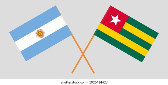 Crossed flags of Argentina and Togo. Official colors. Correct proportion