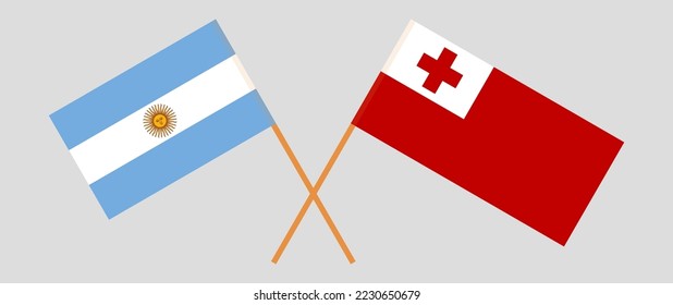 Crossed flags of Argentina and Tonga. Official colors. Correct proportion. Vector illustration
