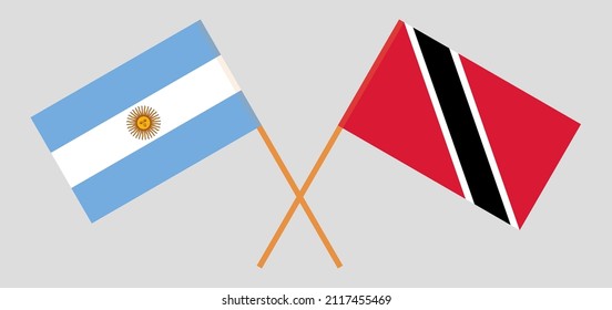 Crossed flags of Argentina and Trinidad and Tobago. Official colors. Correct proportion. Vector illustration
