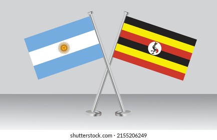 Gekreuzte Flaggen von Guyana und Uganda. Offizielle Farben. Richtiger Anteil. Banner-Design