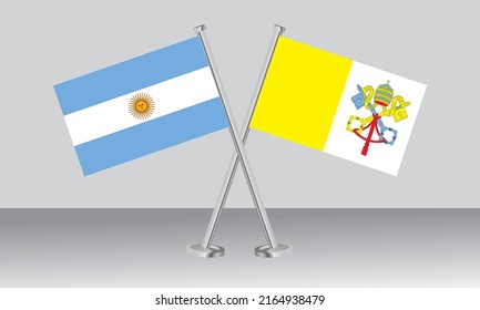 Crossed Flags Of Argentina And Vatican City. Official Colors. Correct Proportion. Banner Design