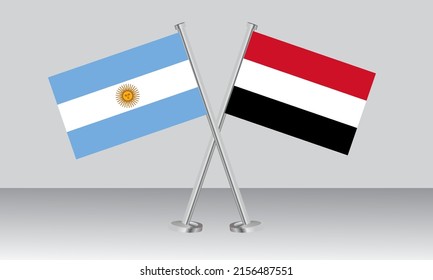 Crossed flags of Argentina and Yemen. Official colors. Correct proportion. Banner design