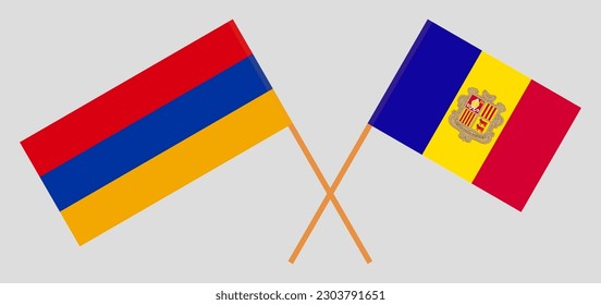 Crossed flags of Armenia and Andorra. Official colors. Correct proportion. Vector illustration
