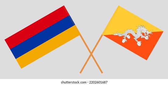 Crossed flags of Armenia and Bhutan. Official colors. Correct proportion. Vector illustration
