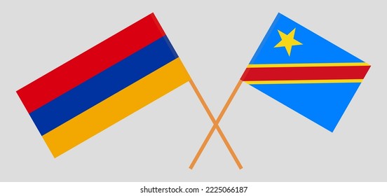 Crossed flags of Armenia and Democratic Republic of the Congo. Official colors. Correct proportion. Vector illustration
