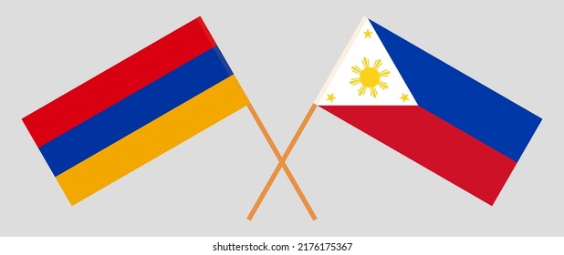 Crossed flags of Armenia and the Philippines. Official colors. Correct proportion. Vector illustration
