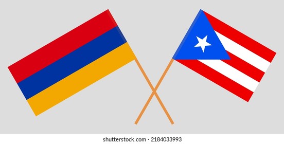 Crossed flags of Armenia and Puerto Rico. Official colors. Correct proportion. Vector illustration
