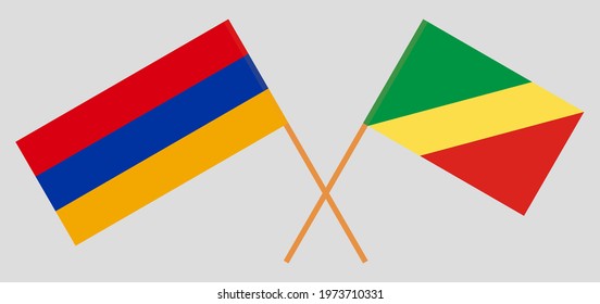 Crossed flags of Armenia and Republic of the Congo. Official colors. Correct proportion