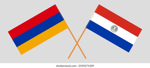 Crossed flags of Armenia and Republic of Paraguay. Official colors. Correct proportion. Vector illustration.
