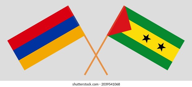 Crossed flags of Armenia and Sao Tome and Principe. Official colors. Correct proportion