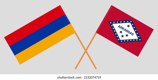 Crossed flags of Armenia and The State of Arkansas. Official colors. Correct proportion. Vector illustration
